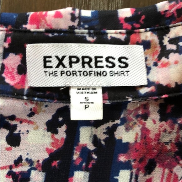 Express Portofino Shirt Small Pink/Blk/Blue Print - Picture 3 of 4